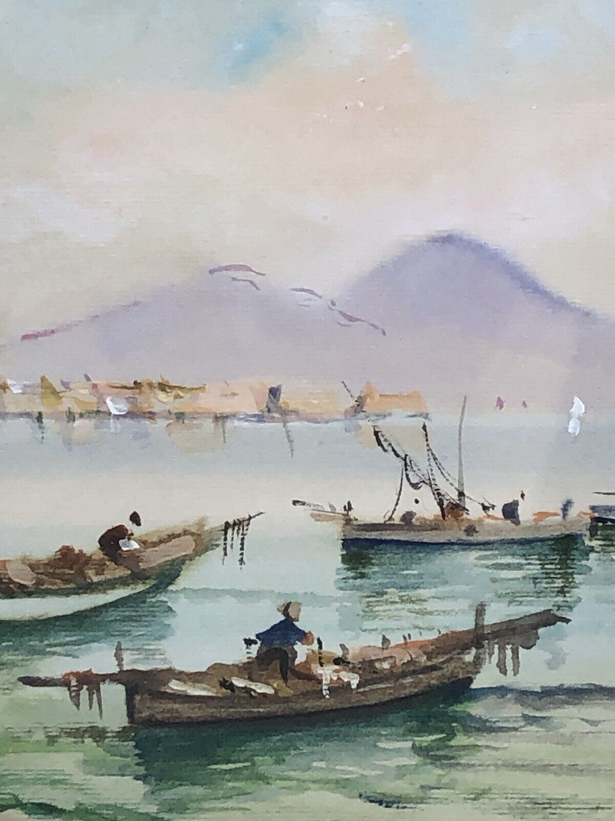 Quadro vintage -Marina Napoli- dipinto ad acquerello