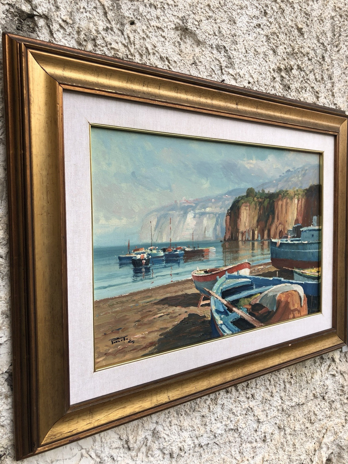 Quadro -Marina Con Barche- dipinto a olio su tela