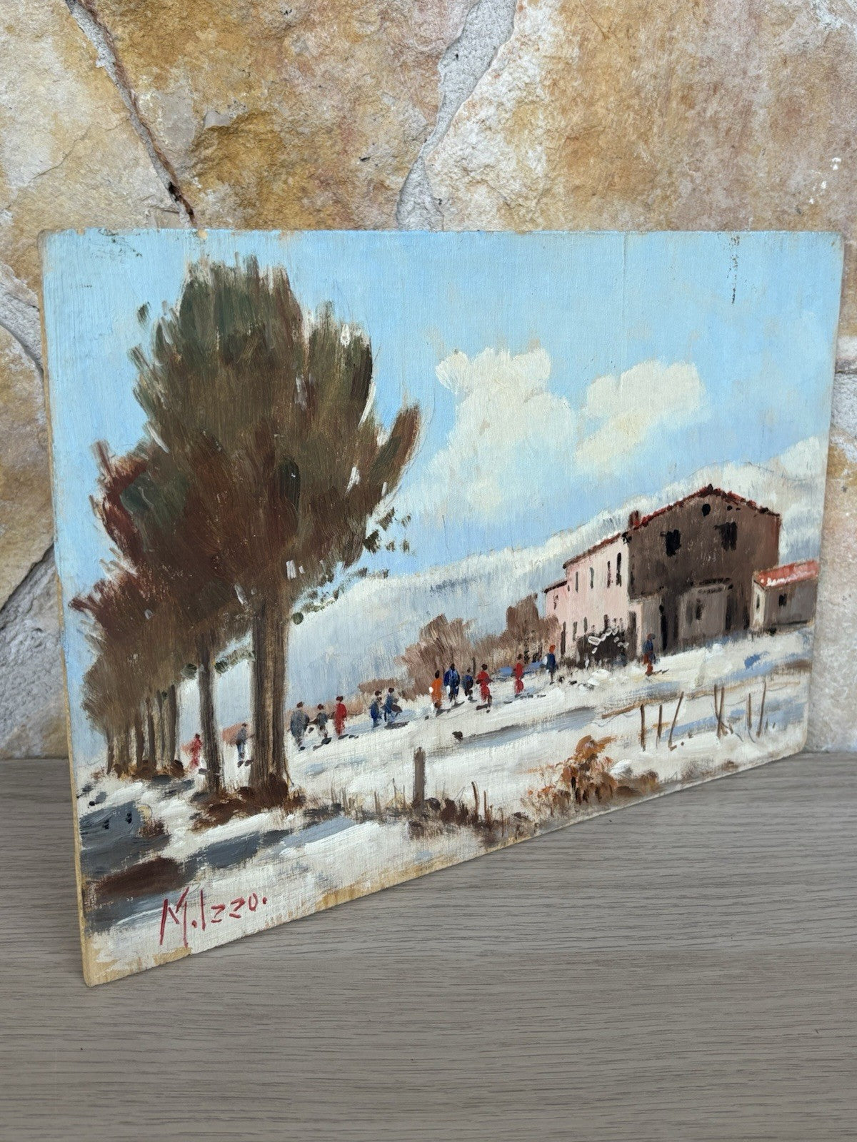 Quadro -Paesaggio Innevato- Maria Izzo dipinto a olio su tavoletta