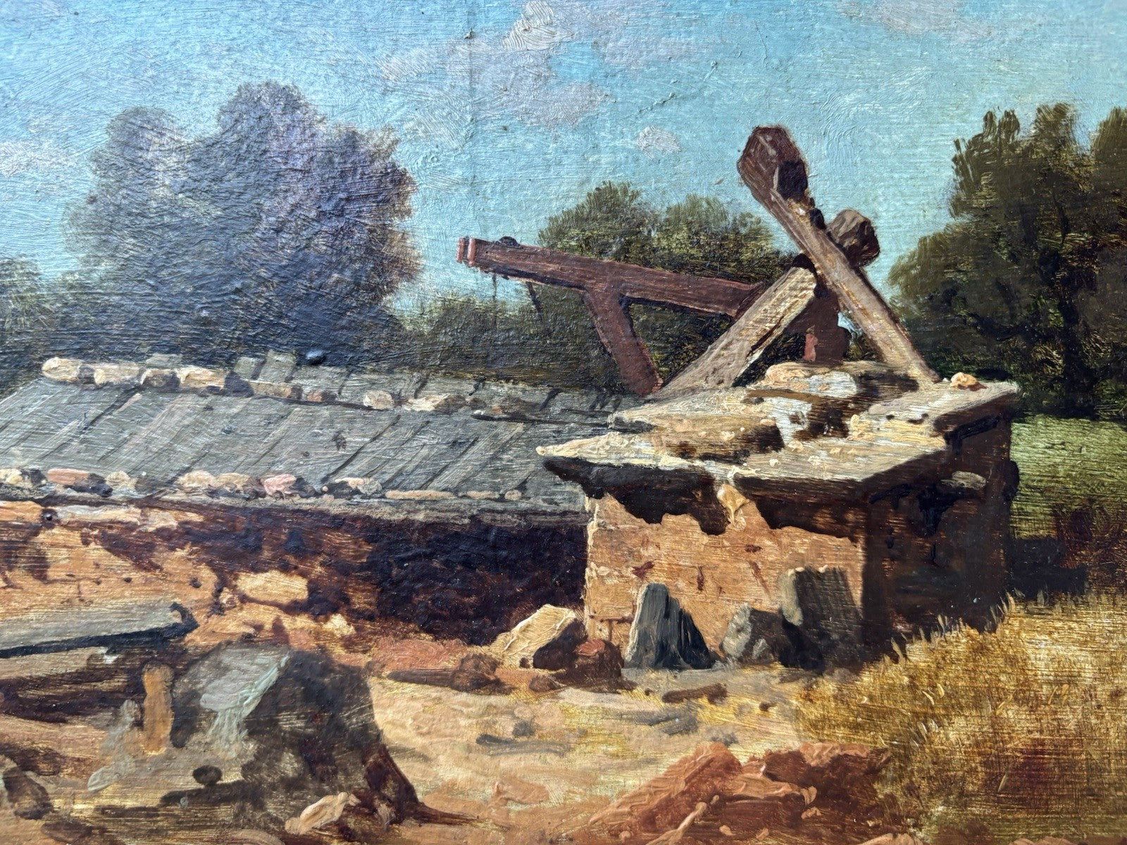 Quadro antico scuola francese -Paesaggio- dipinto a olio