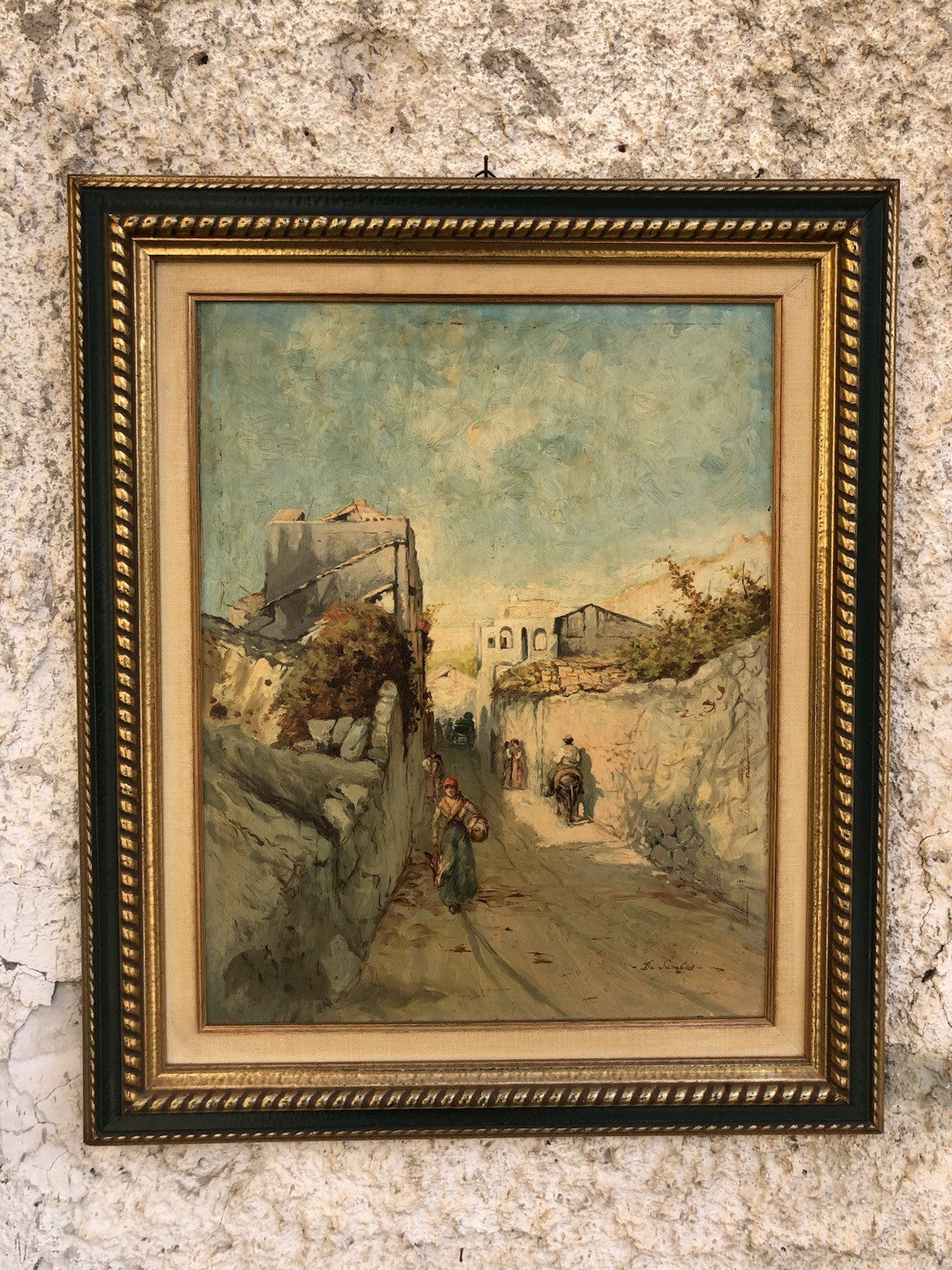 Quadro -Strada Con Figure- dipinto a olio su tavoletta