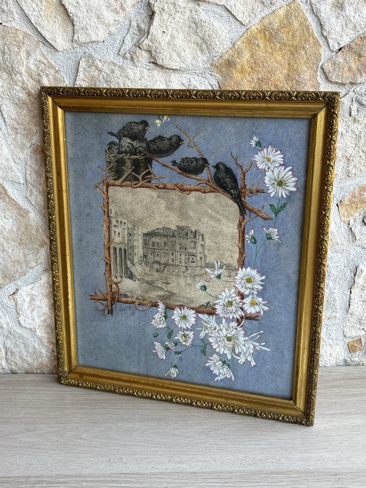 Quadro antico -Palazzo Donn’Anna- realizzato a tecnica mista