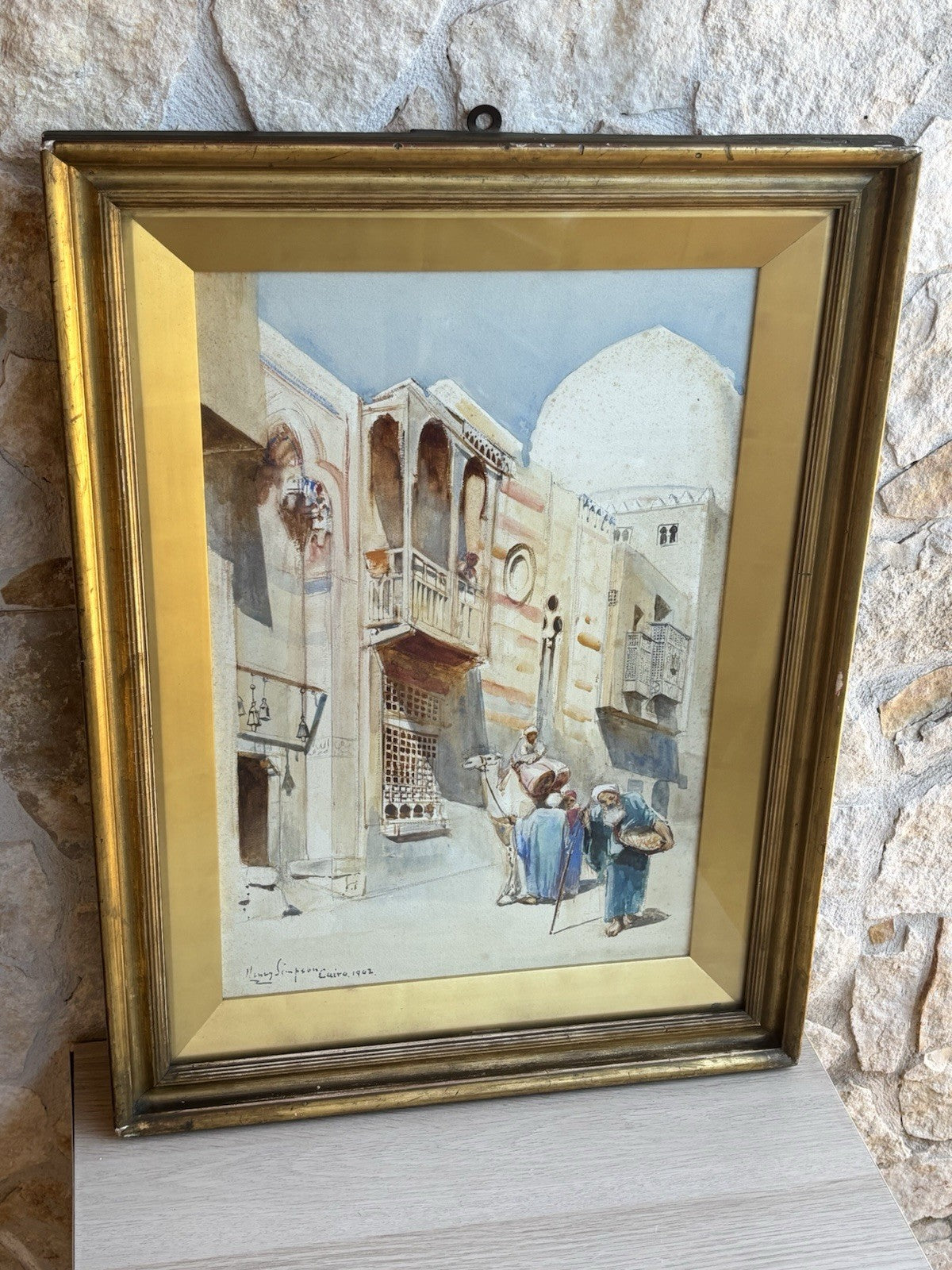 Quadro antico -Il Cairo- Henry Simpson realizzato ad acquerello su carta