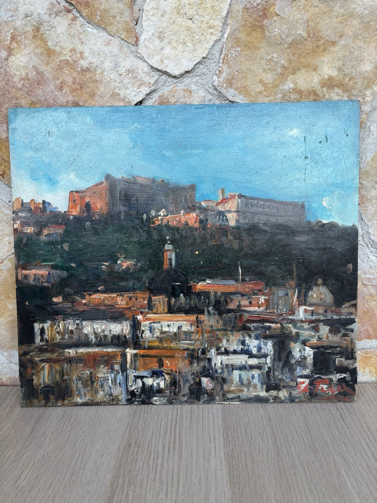 Quadro -Paesaggio Con Case- Giovanni Pane dipinto a olio