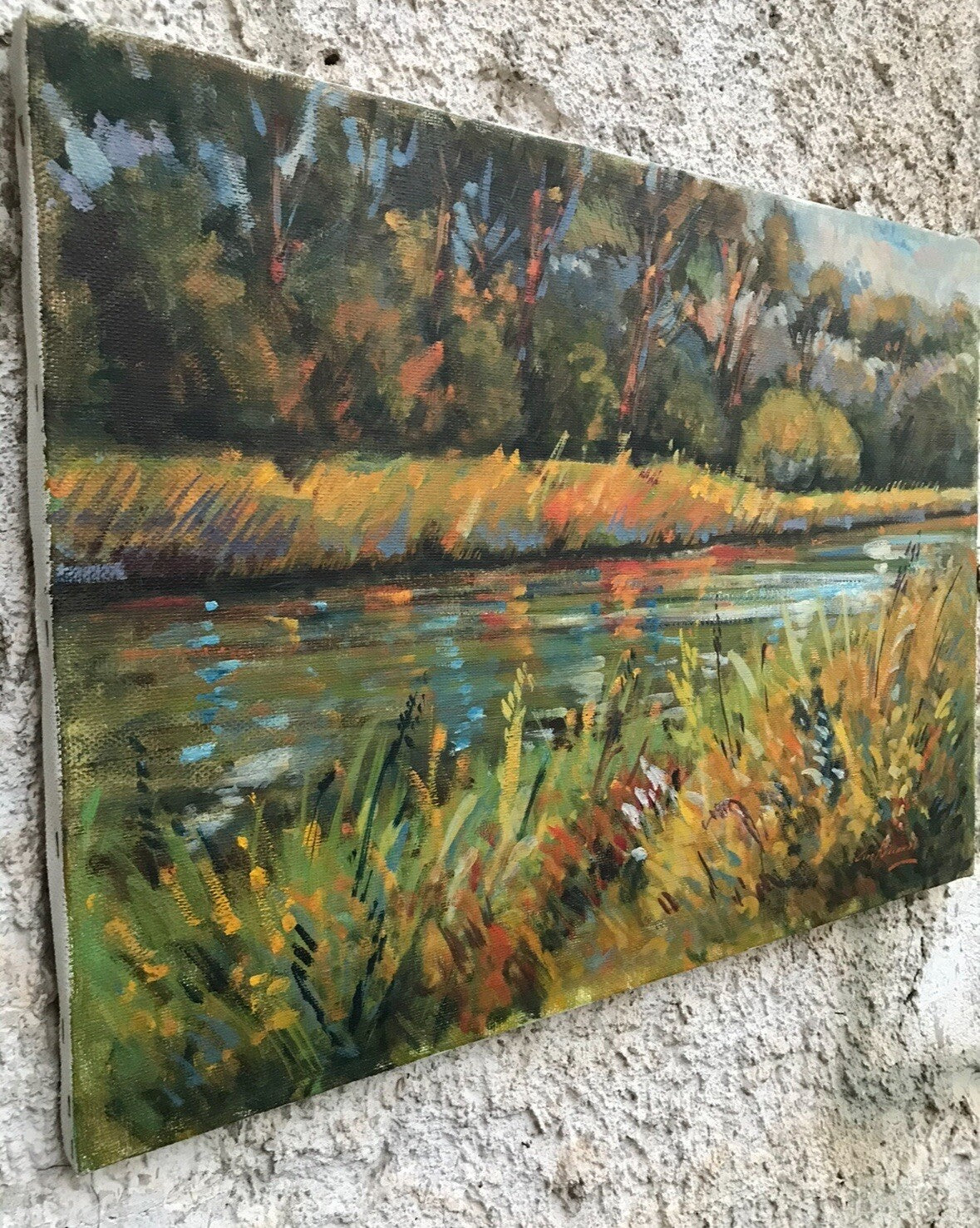 Quadro vintage -Sponde Del Fiume Volturno- dipinto a olio su tela