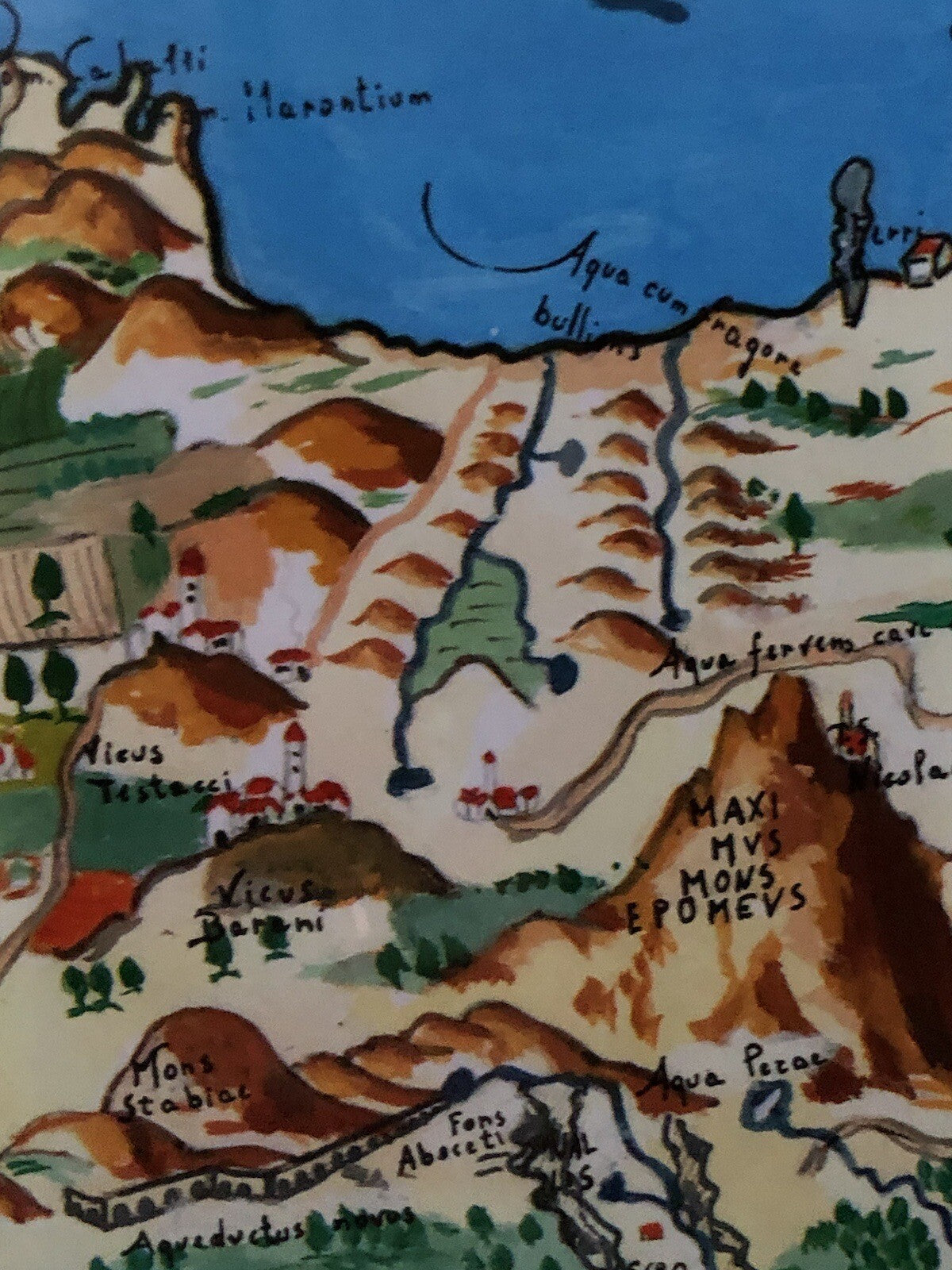 Mappa Vintage -Ischia Aenaria Antica- Dipinta Ad Acquerello E Tempera Su Carta