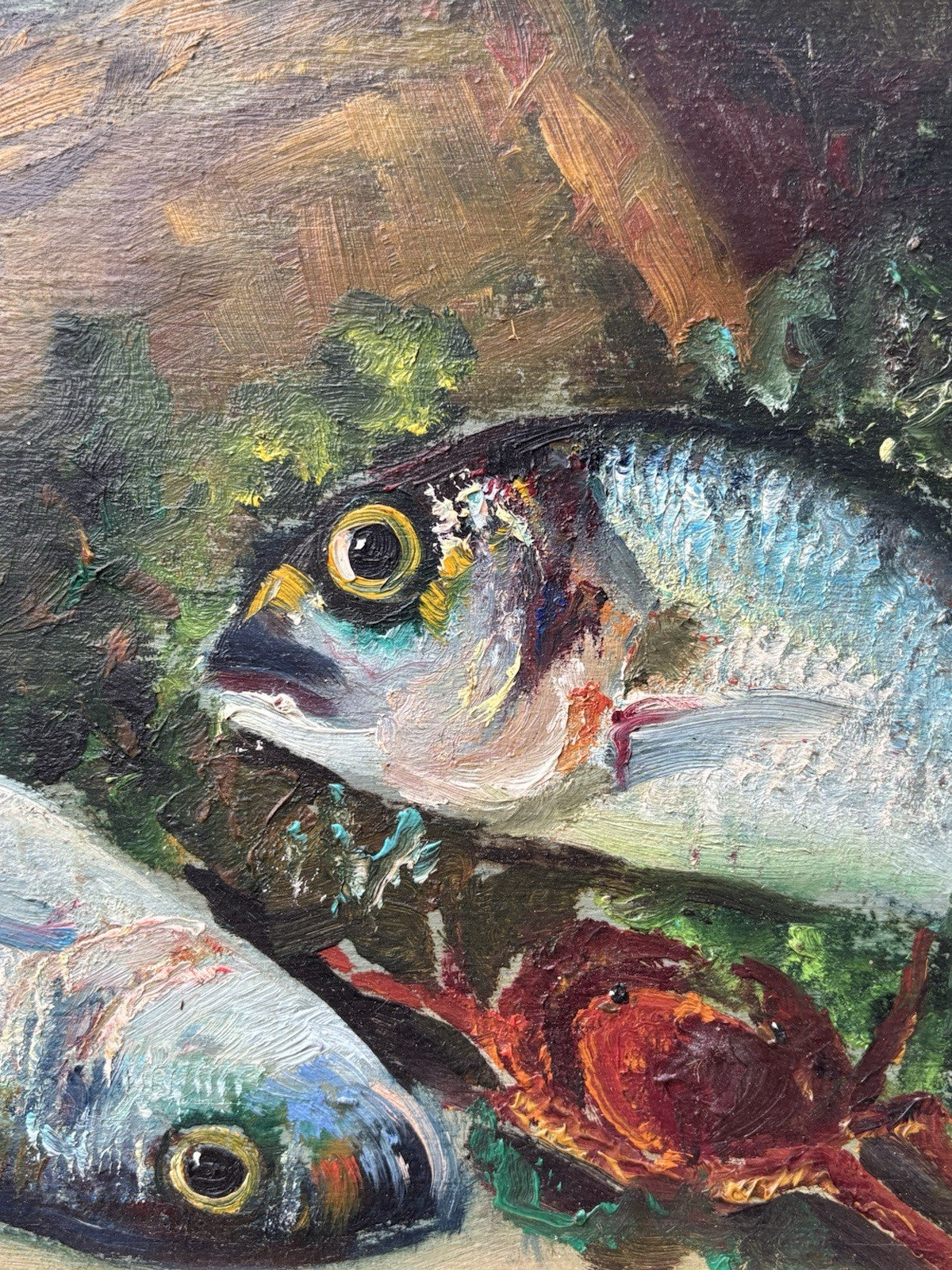 Quadro -Pesci- dipinto a olio su tavoletta