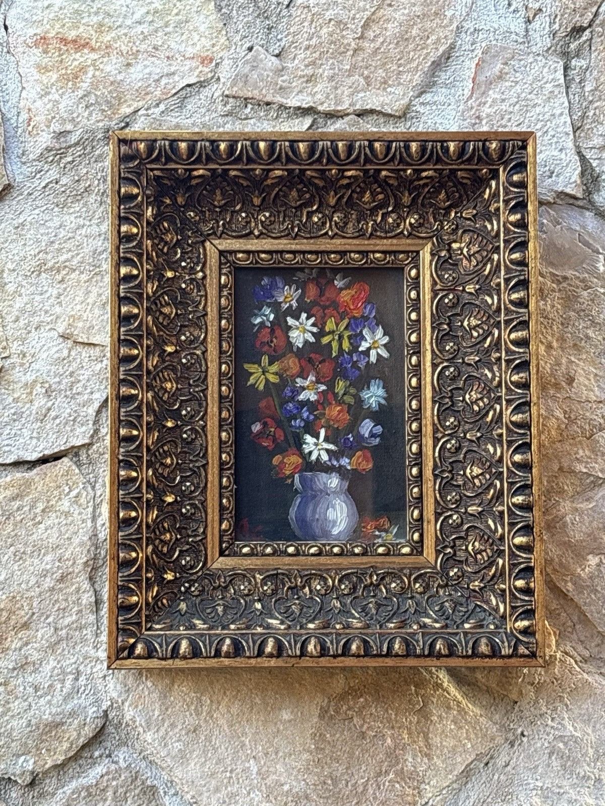 Quadro Vintage Con Fiori Dipinto A Olio