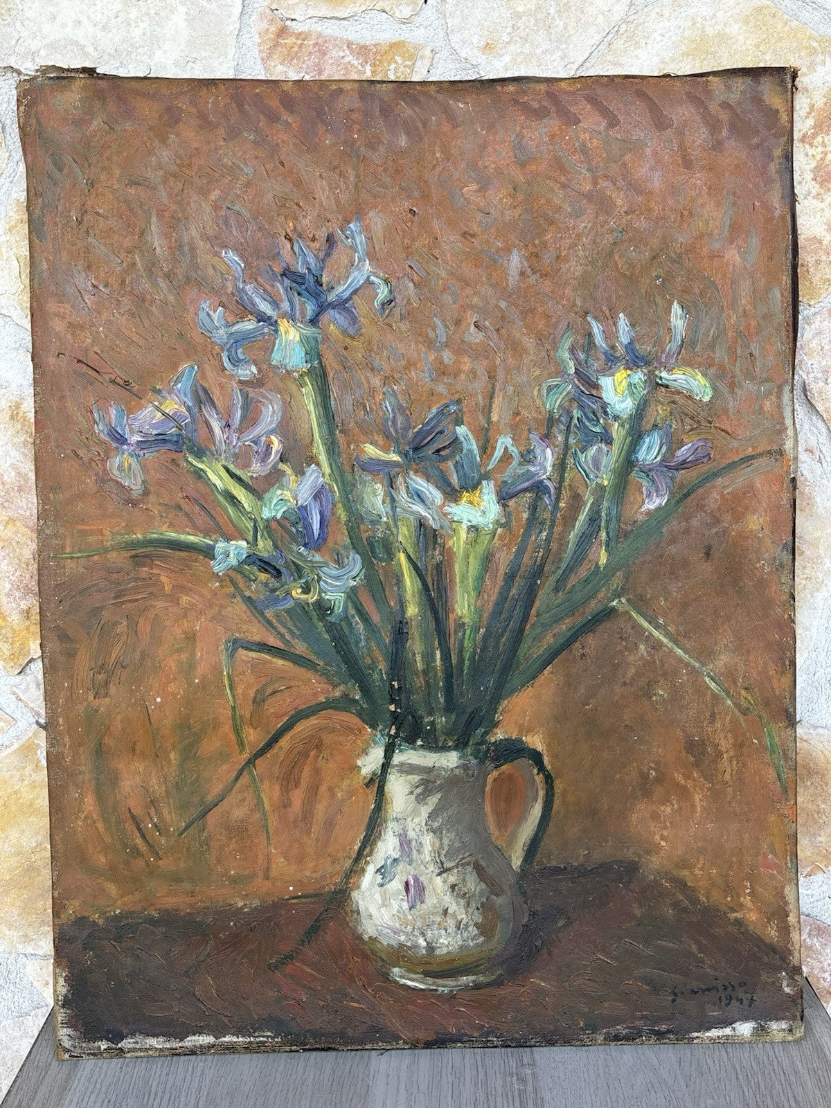 Quadro antico -Vaso Con Fiori- Manilo Giarrizzo- dipinto a olio su tela