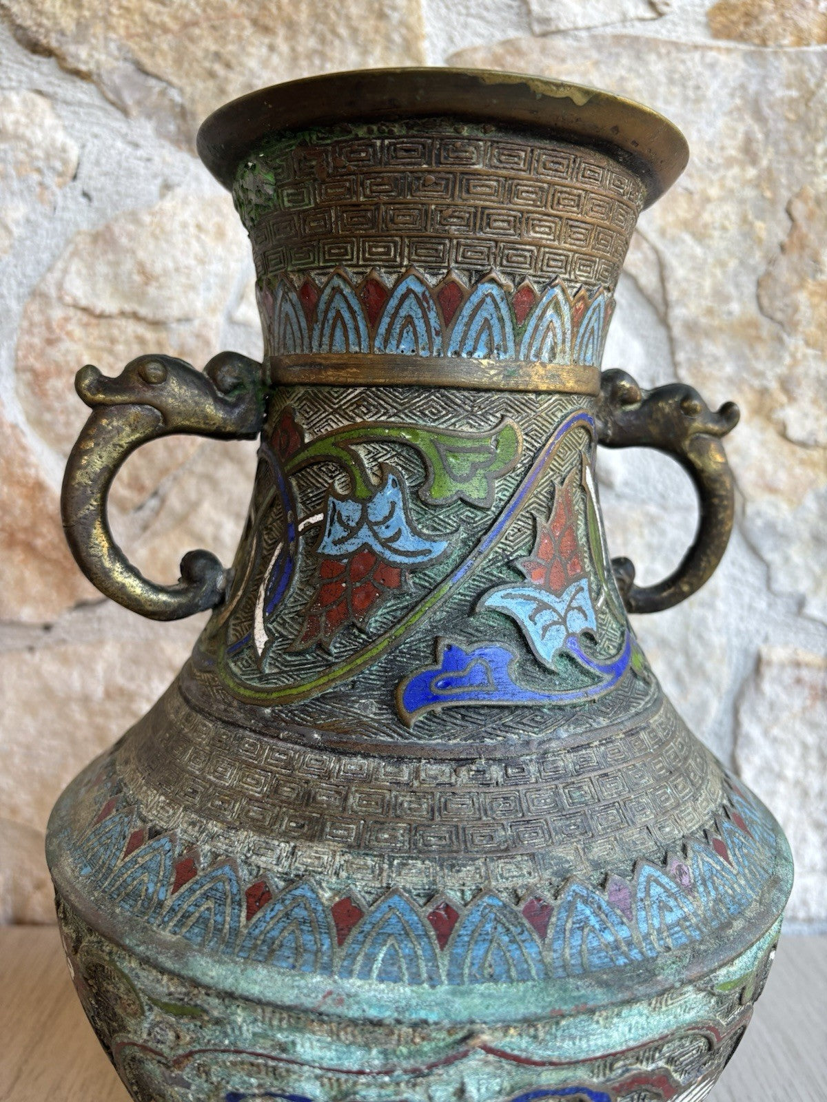 Vaso Vintage In Bronzo E Cloisonnè