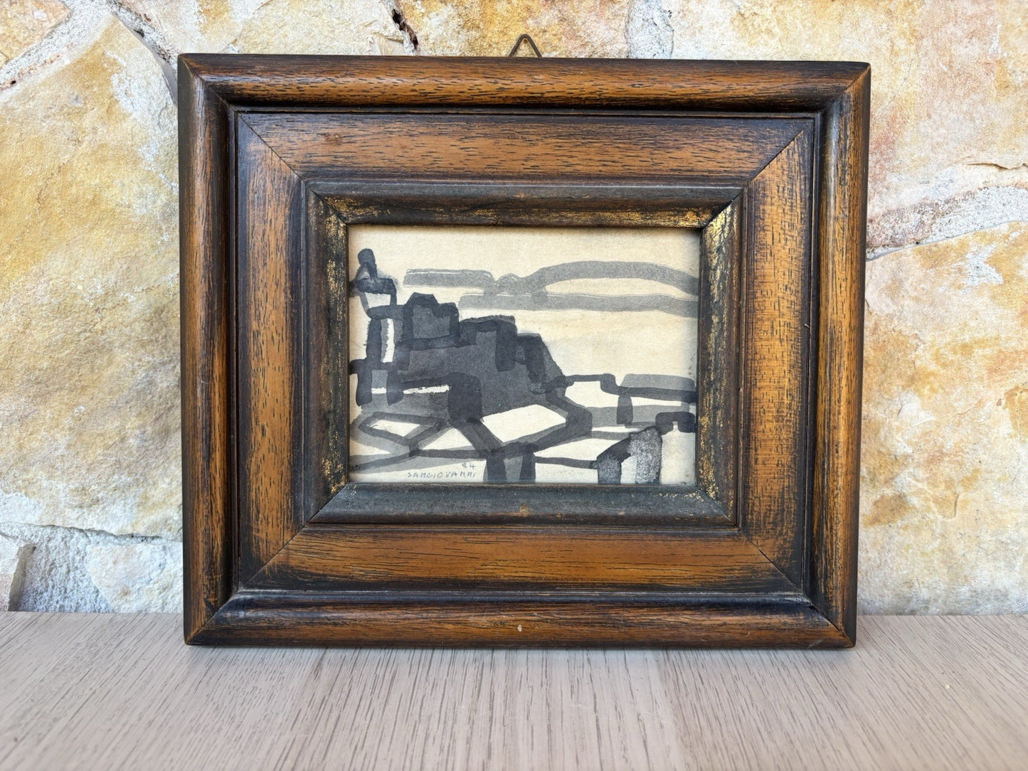 Quadro miniatura -Paesaggio Con Case- Mario Sangiovanni disegno su carta