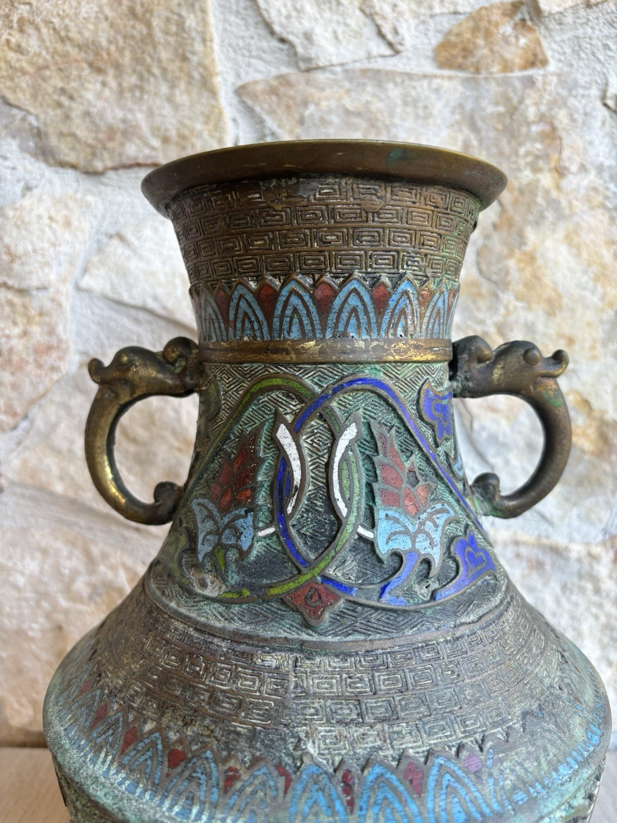 Vaso Vintage In Bronzo E Cloisonnè