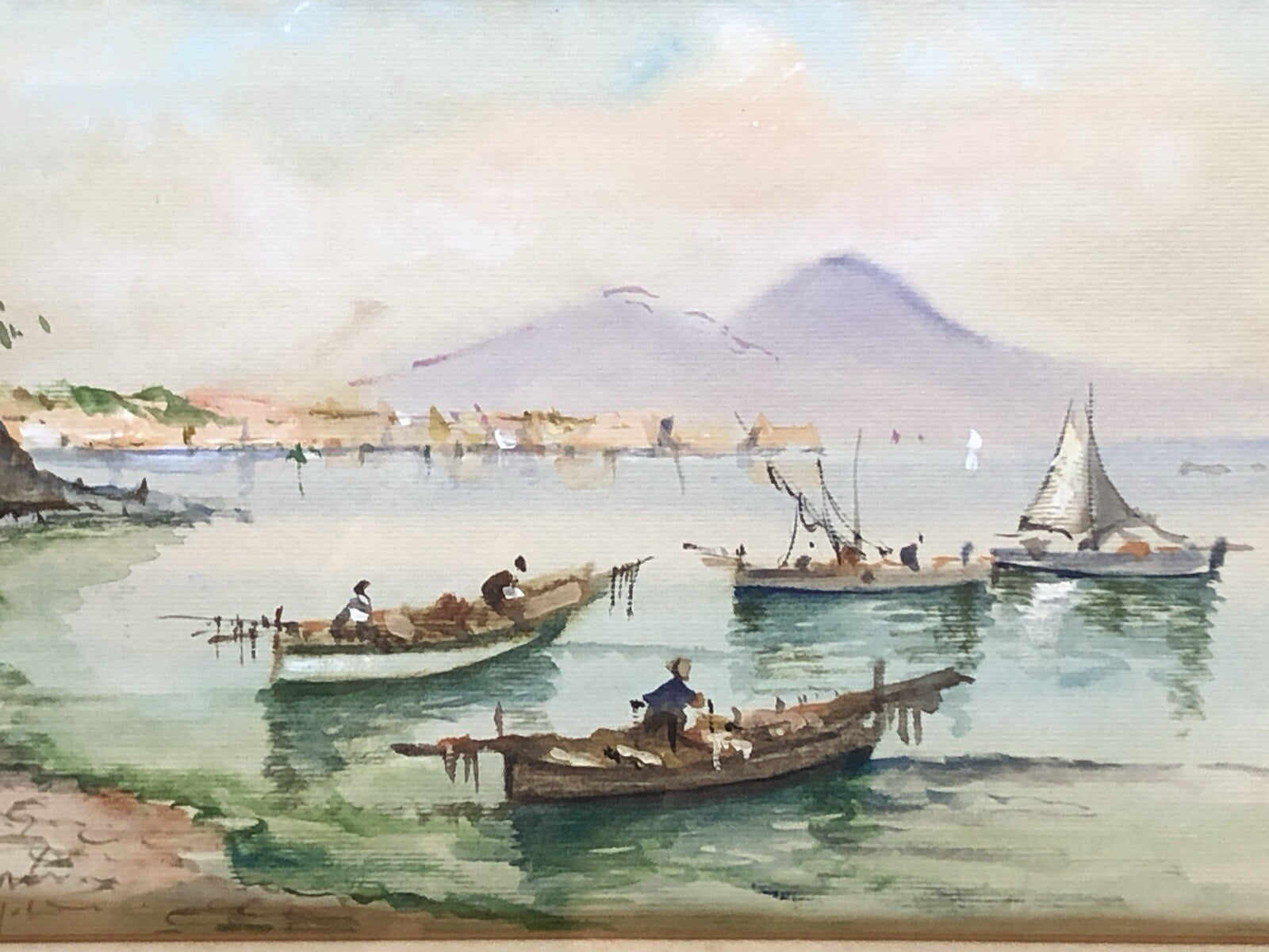 Quadro vintage -Marina Napoli- dipinto ad acquerello
