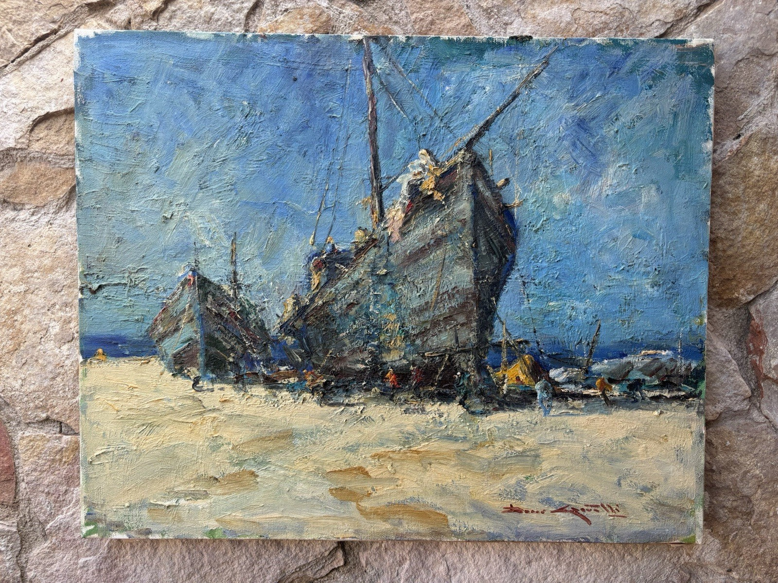 Quadro -Barche All’ormeggio- Rocco Carvelli- dipinto a olio su tela