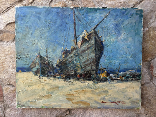 Quadro -Barche All’ormeggio- Rocco Carvelli- dipinto a olio su tela