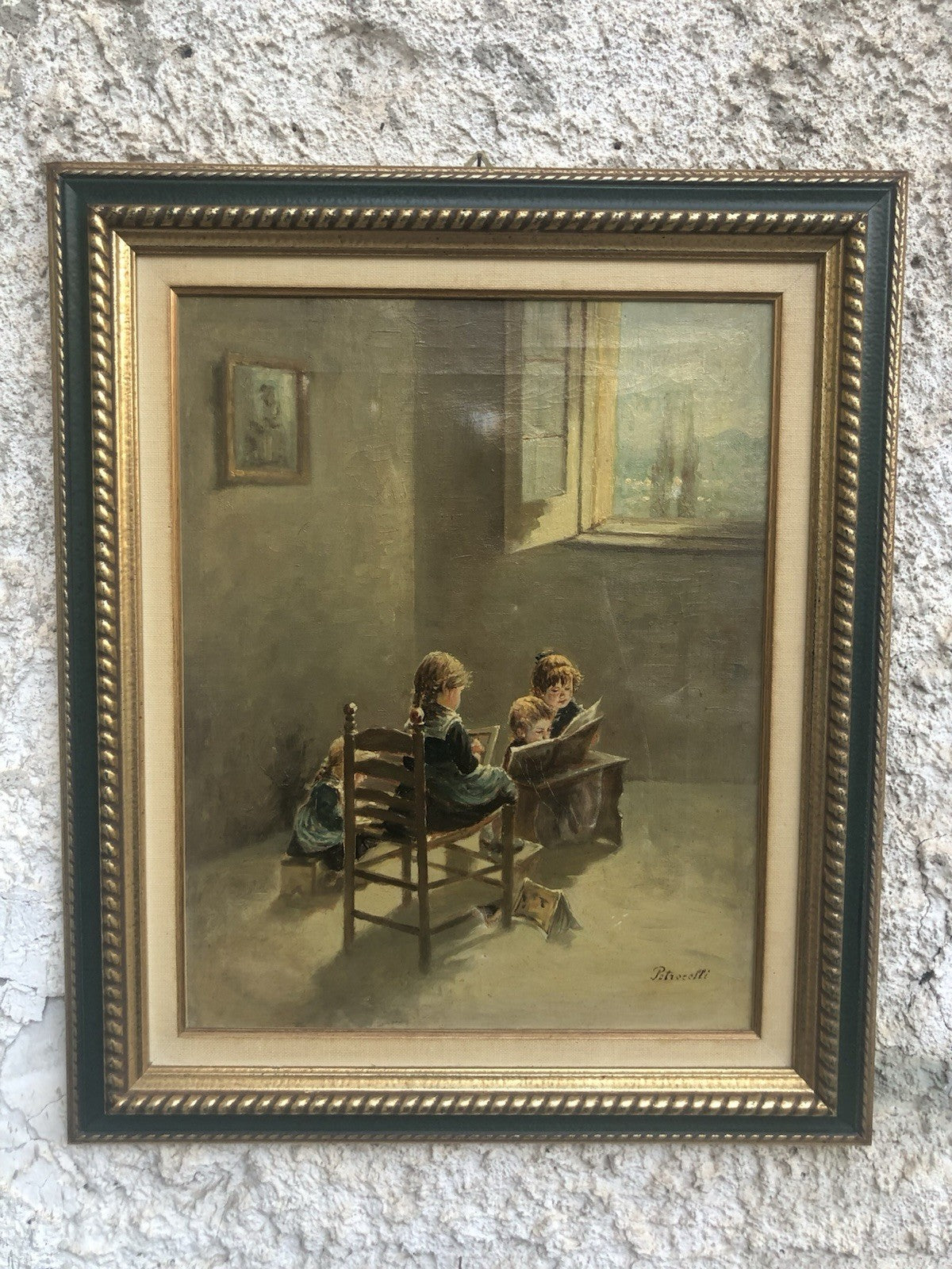 Quadro -Fanciulli In Lettura- dipinto a olio su tela