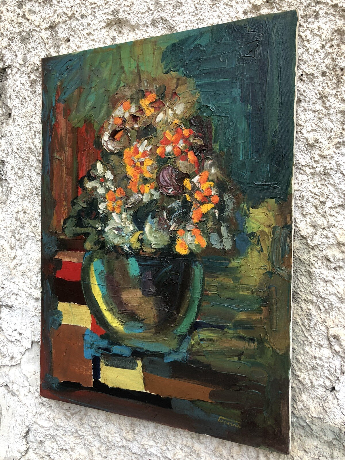 Quadro vintage -Vaso Con Fiori- dipinto a olio su tela