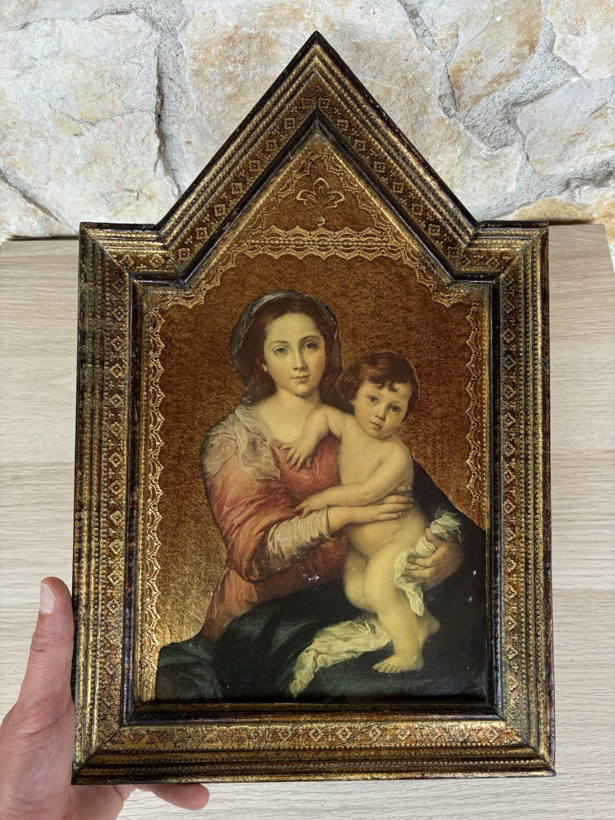Icona Religiosa Vintage In Legno, Con Stampa