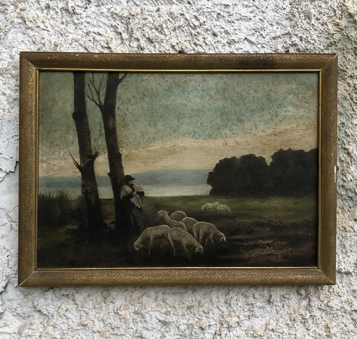Quadro vintage -Paesaggio Con Gregge- dipinto a olio