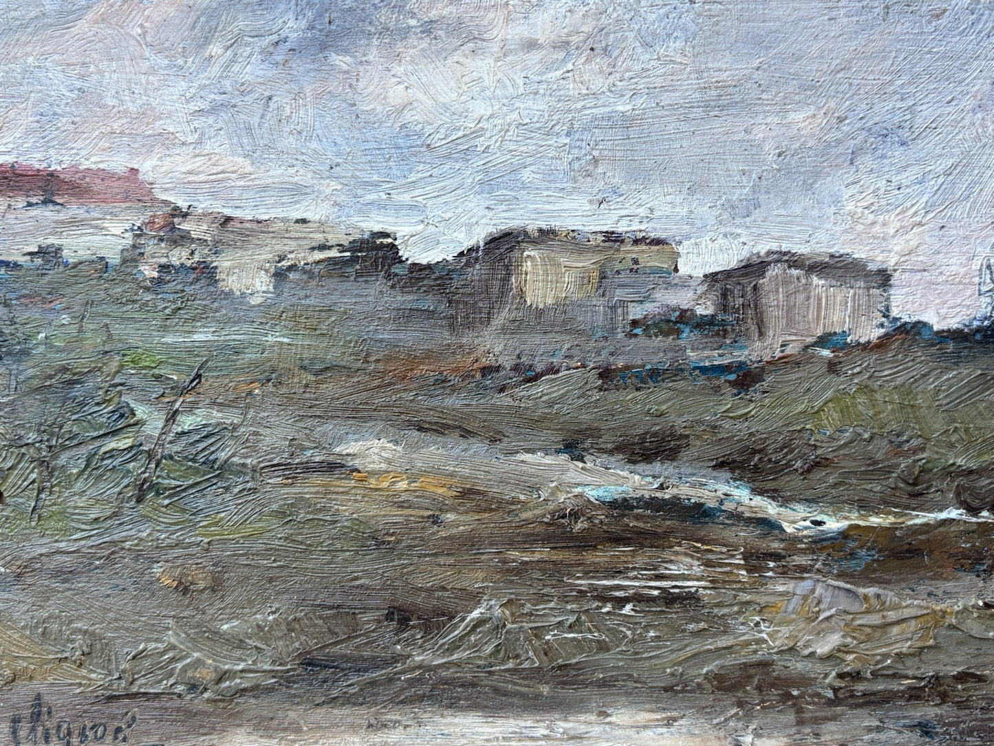 Quadro antico -Paesaggio- Ermete Liguori dipinto a olio su tavoletta