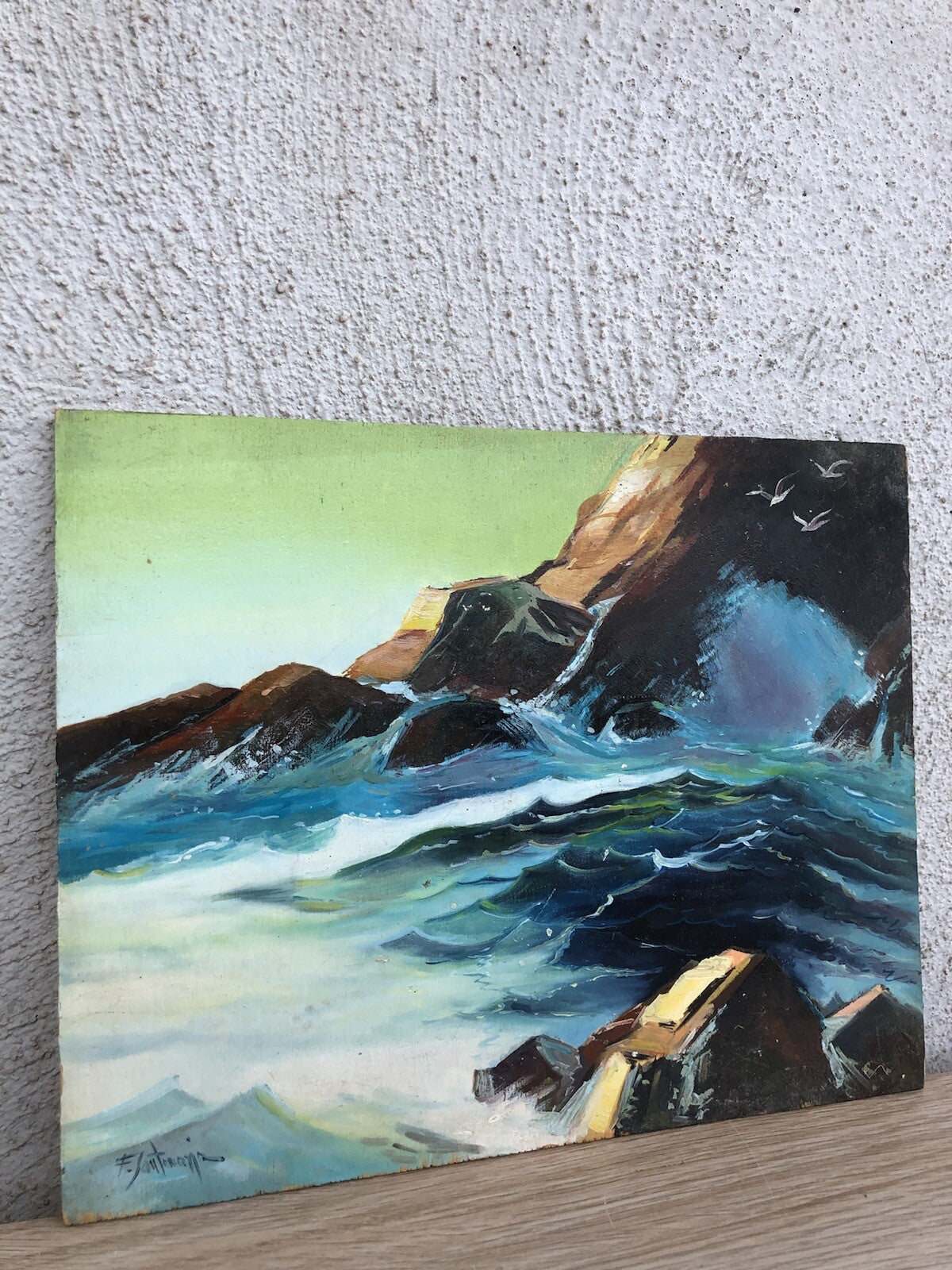 Quadro vintage -Mareggiata- dipinto a olio su tavola