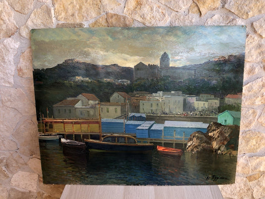 Quadro -Porto Con Barche- Edoardo Pizzirani dipinto a olio