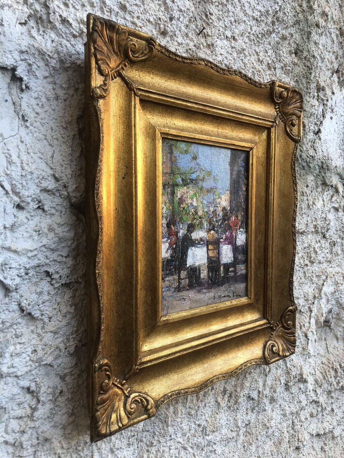 Quadro vintage -Figure Al Tavolo- dipinto a olio su tela