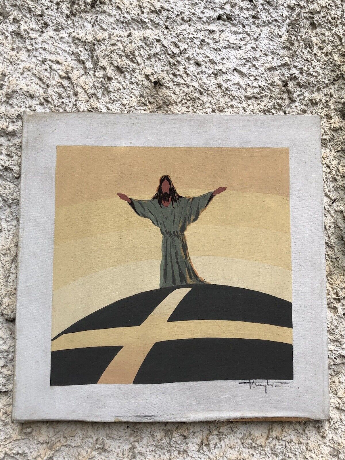 Quadro vintage -Immagine Sacra- dipinto ad acrilico su tela