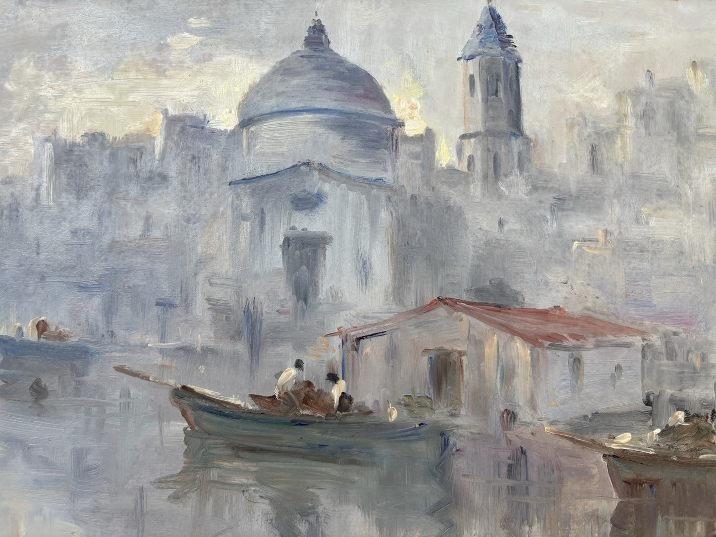Quadro -Marina Con Barche- dipinto a olio