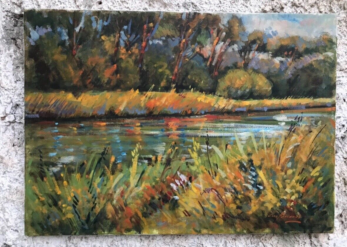 Quadro vintage -Sponde Del Fiume Volturno- dipinto a olio su tela