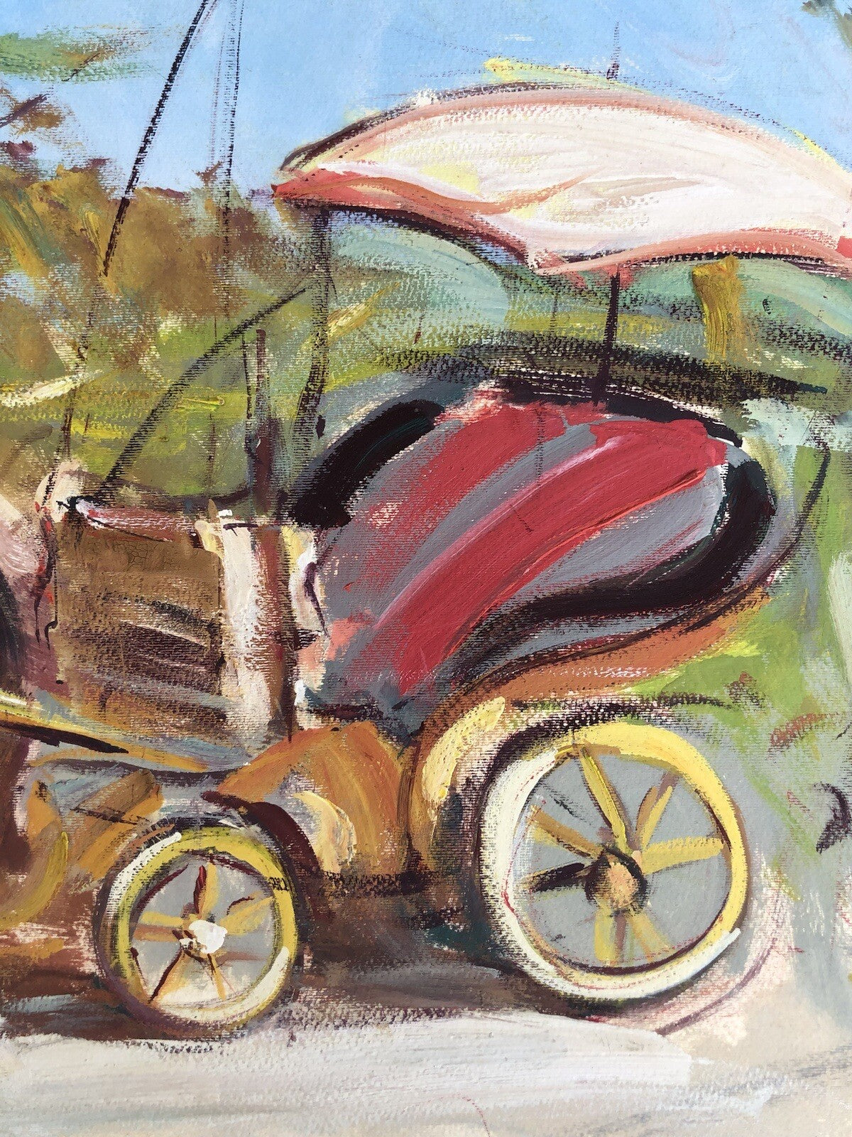 Quadro vintage -Carrozza Con Cavallo- dipinto a tecnica mista su cartoncino