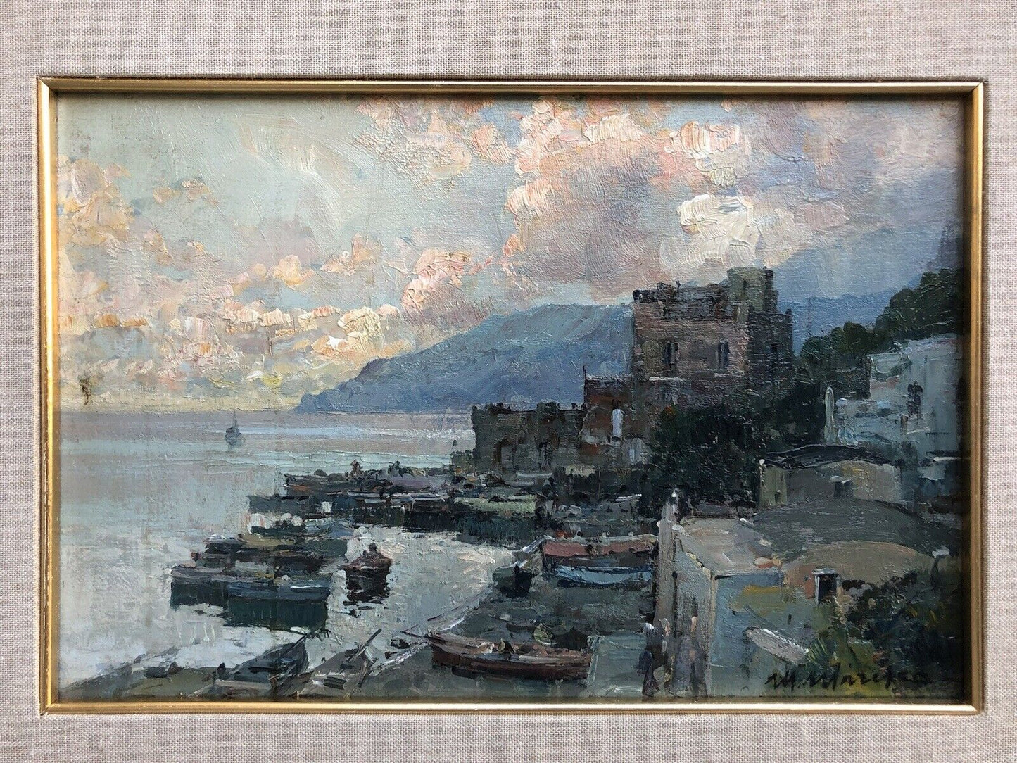 Quadro vintage -Marina- dipinto a olio su tavoletta