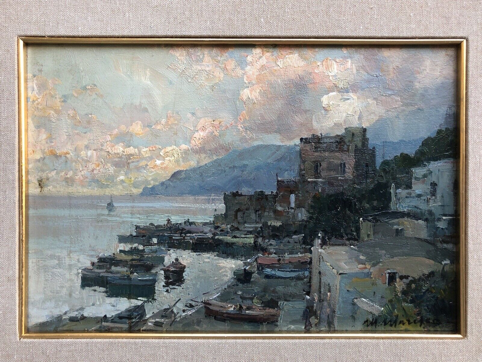 Quadro vintage -Marina- dipinto a olio su tavoletta