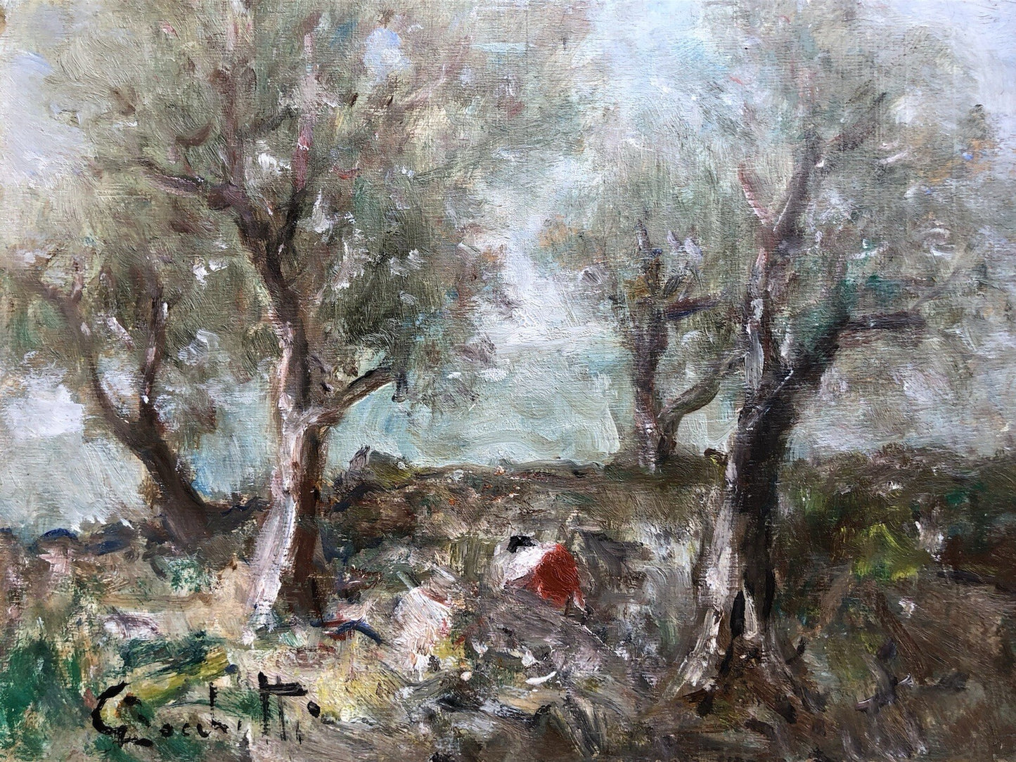 Quadro vintage -Ulivi- dipinto a olio su tavoletta
