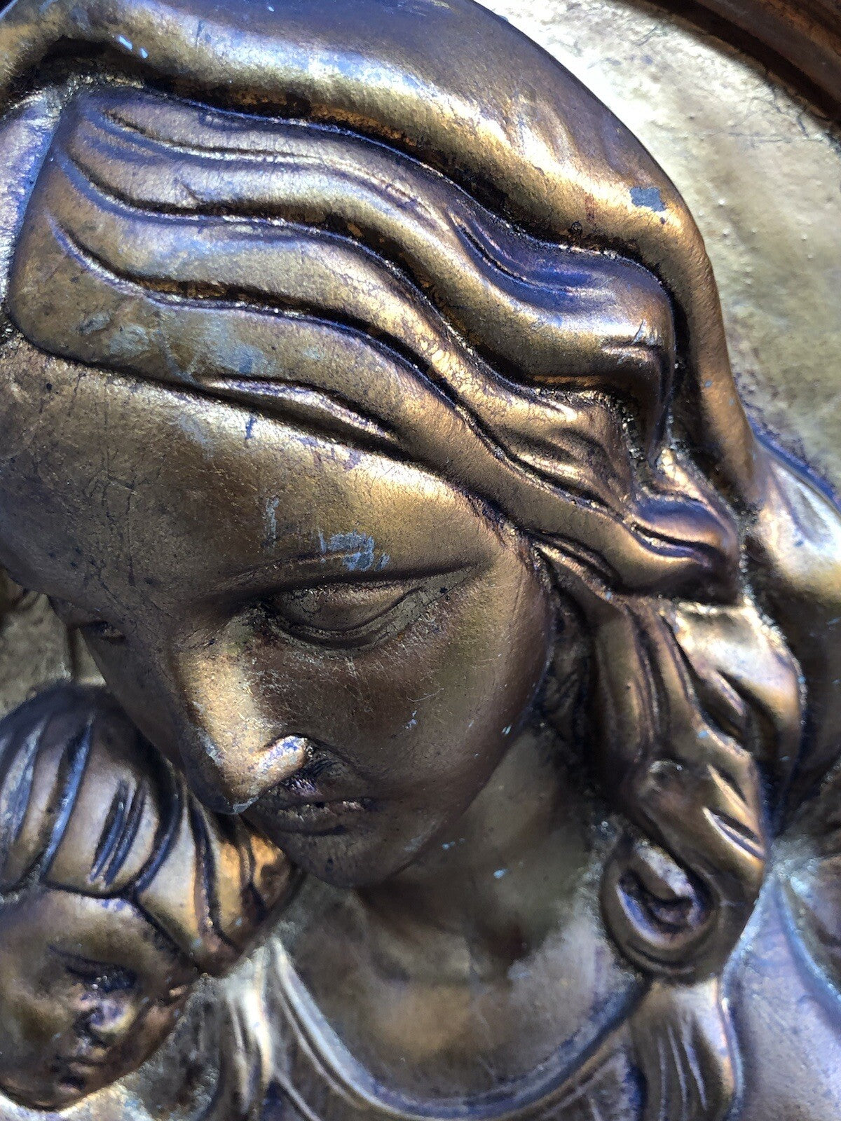 Quadro Madonna Con Bambino A Rilievo In Legno, Pasta Legno