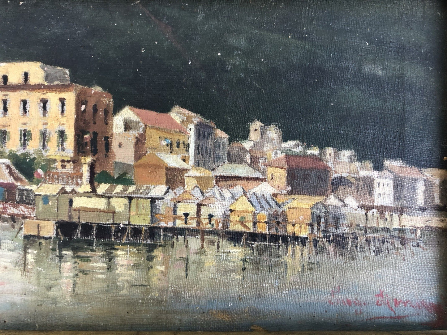 Quadro antico -Lungomare- dipinto a olio su tela