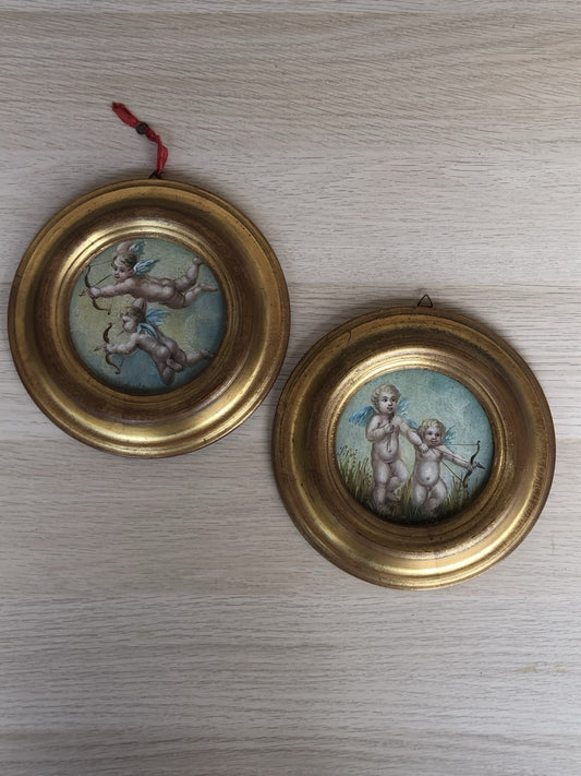 Coppia Di Quadri Vintage, Puttini, Dipinti A Olio
