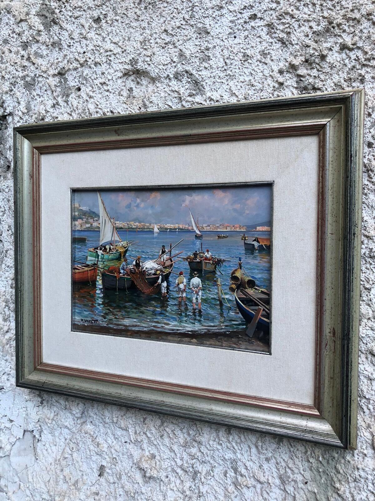 Quadro vintage -Marina Di Napoli- dipinto a olio su tavola