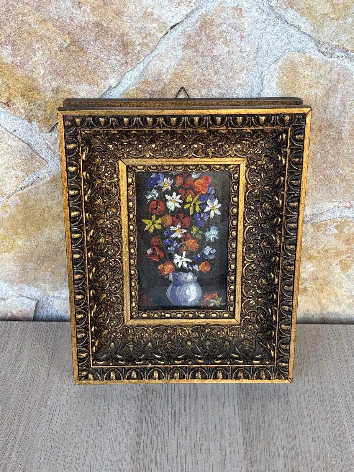 Quadro Vintage Con Fiori Dipinto A Olio