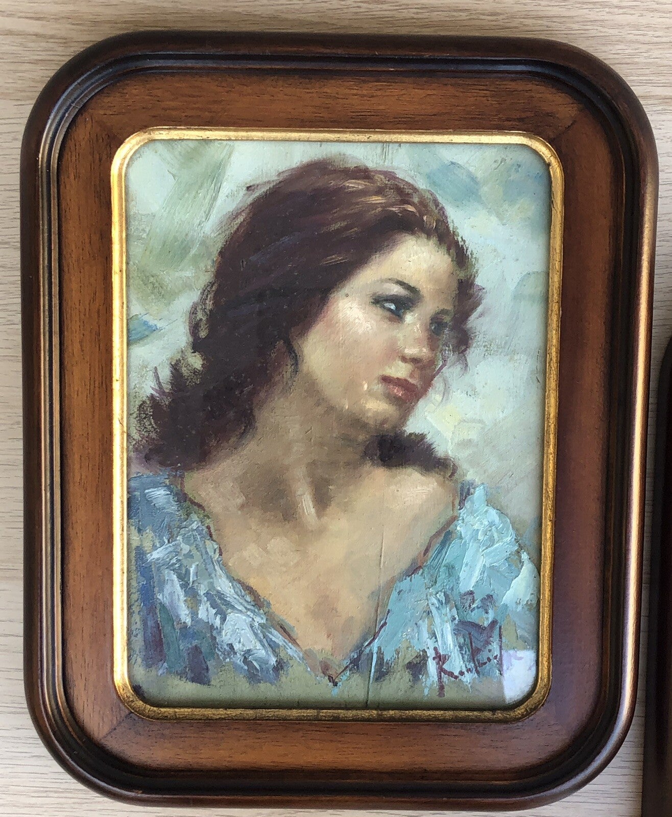 Coppia quadri vintage -Figure Donne- dipinti  a olio su tavola