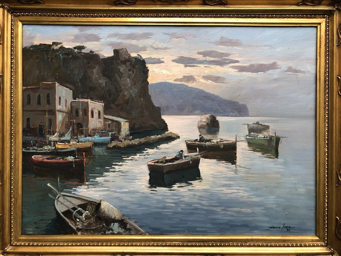 Quadro -Marina Di Procida Al Tramonto- dipinto a olio su tela
