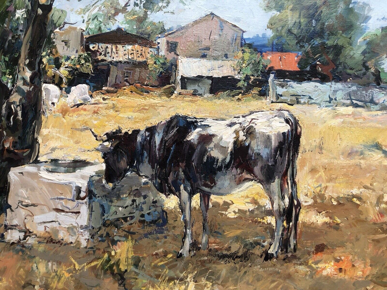 Quadro -Paesaggio Con Mucca- dipinto a olio su tela