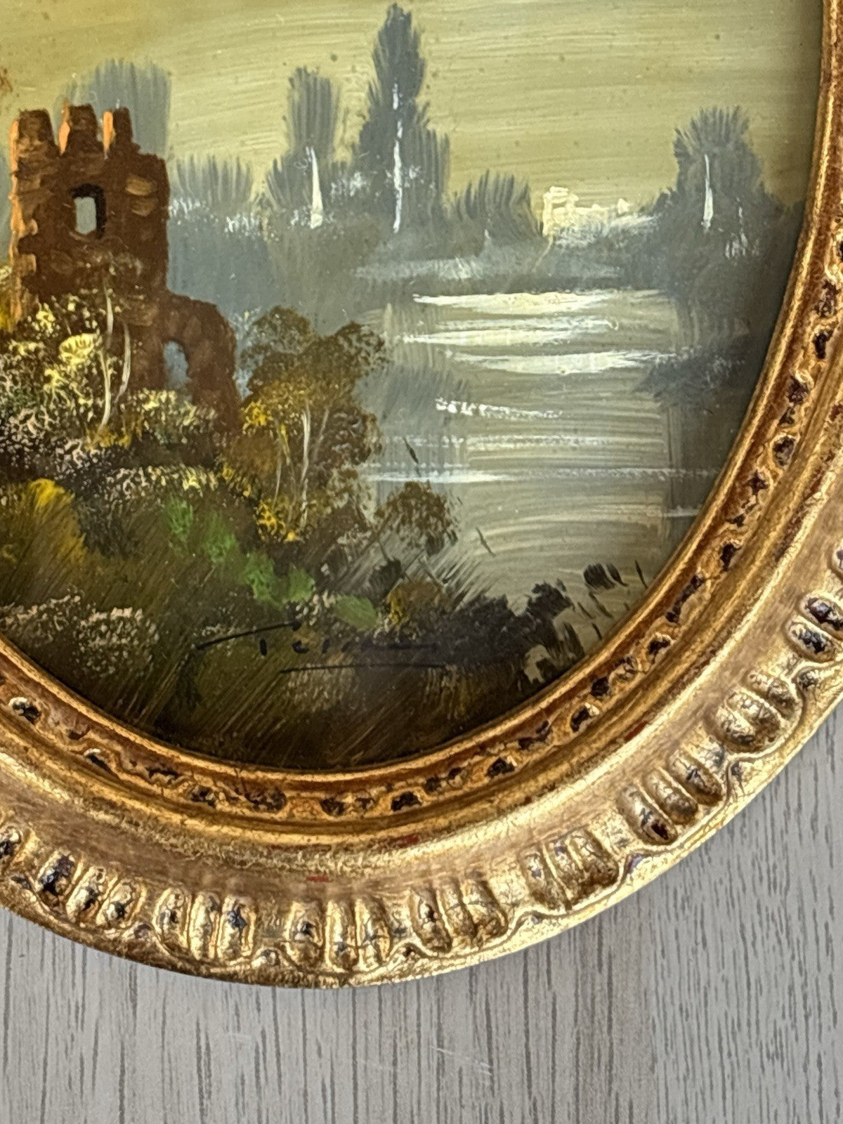 Quadro Vintage, Paesaggio Dipinto A Olio Su Rame