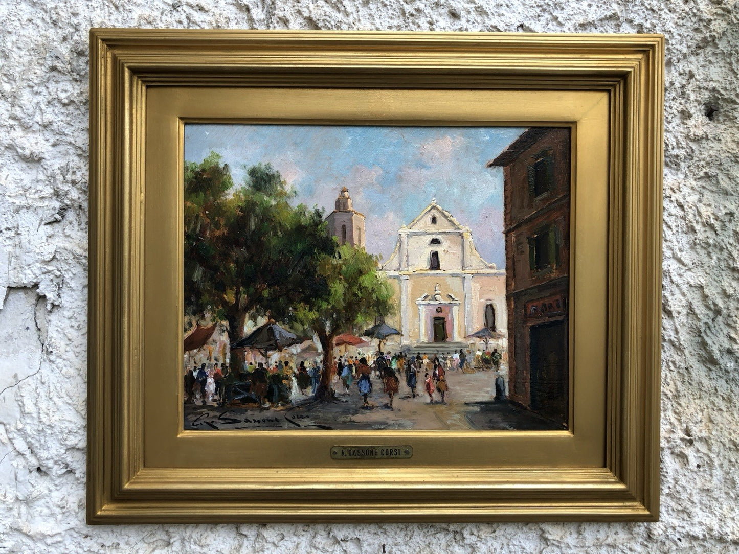 Quadro -Piazza Con Chiesa- dipinto a olio