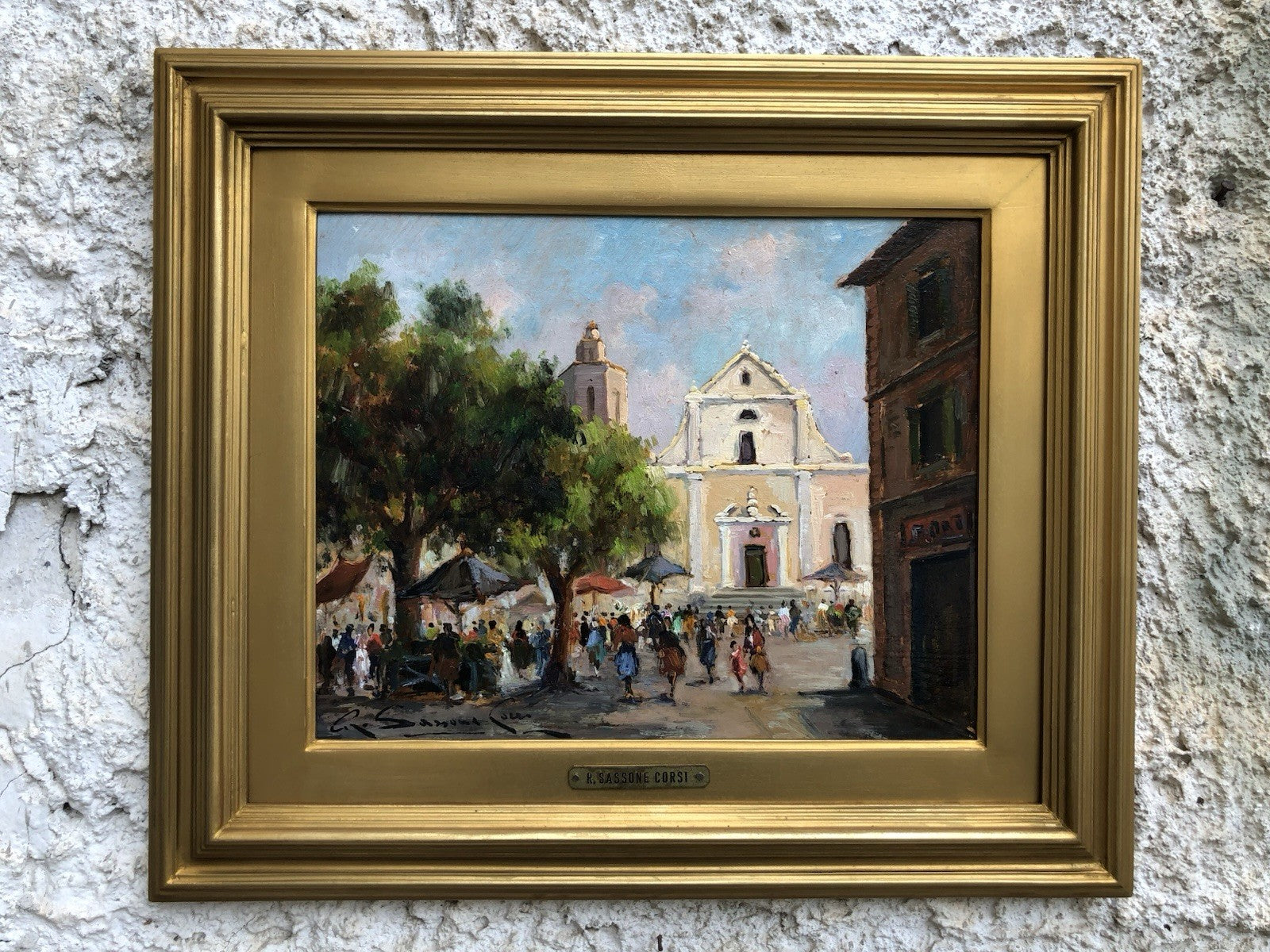 Quadro -Piazza Con Chiesa- dipinto a olio