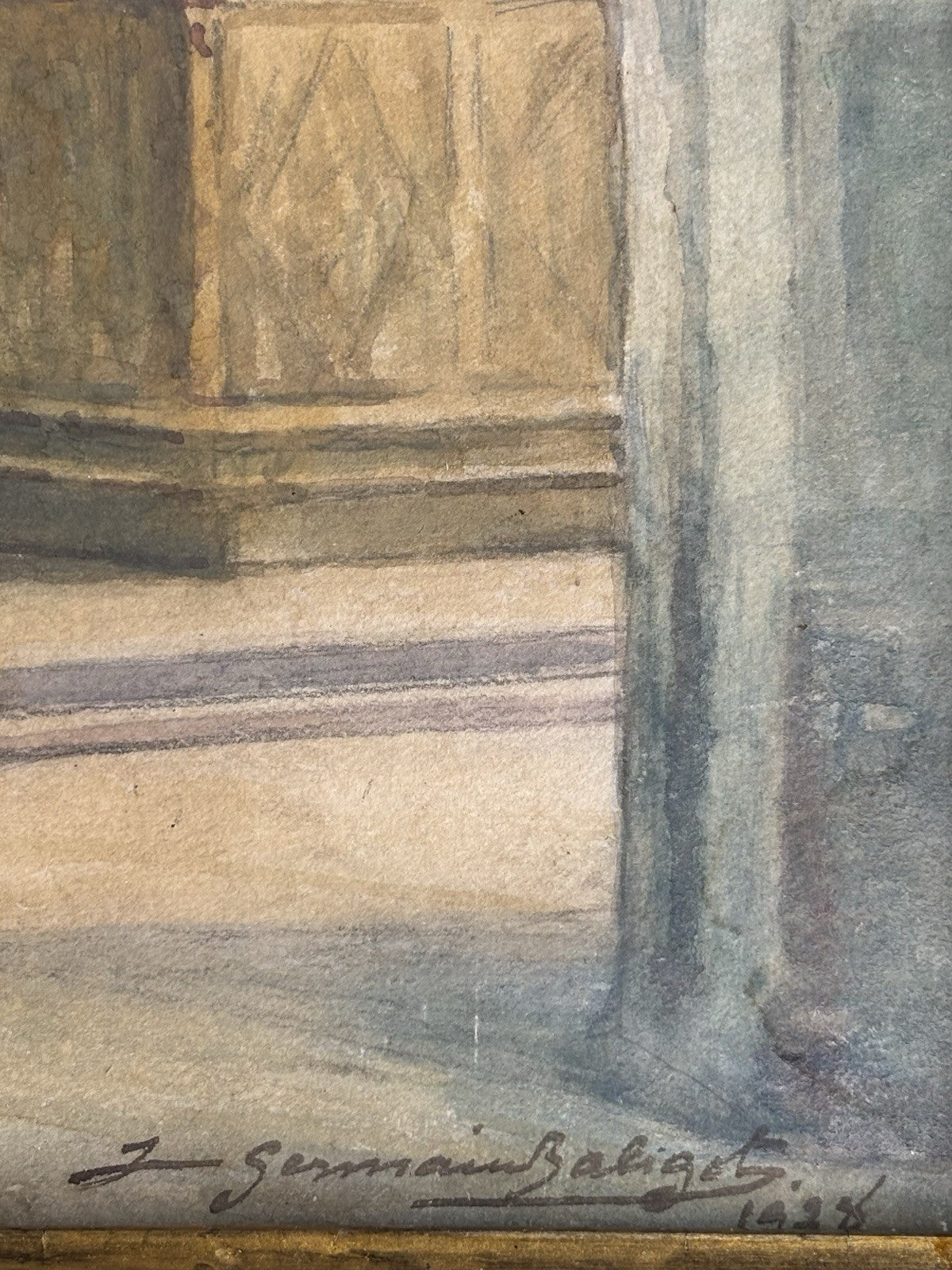 Quadro antico -Cattedrale- dipinto ad acquerello su carta