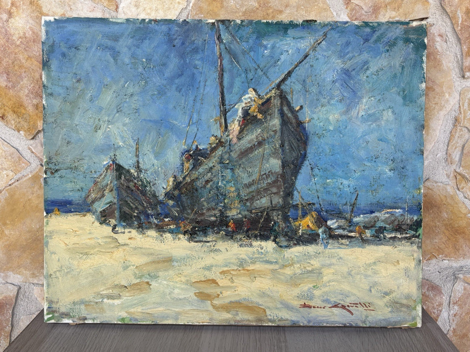 Quadro -Barche All’ormeggio- Rocco Carvelli- dipinto a olio su tela