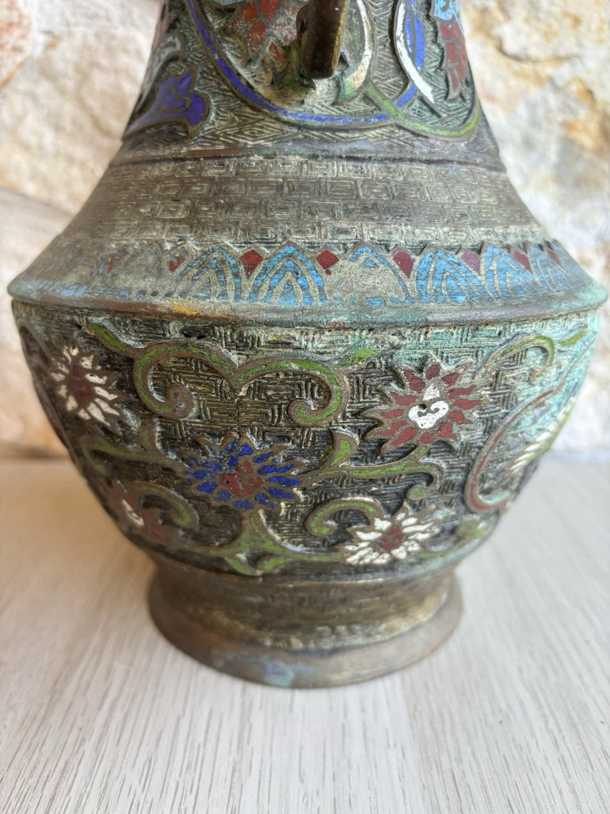 Vaso Vintage In Bronzo E Cloisonnè