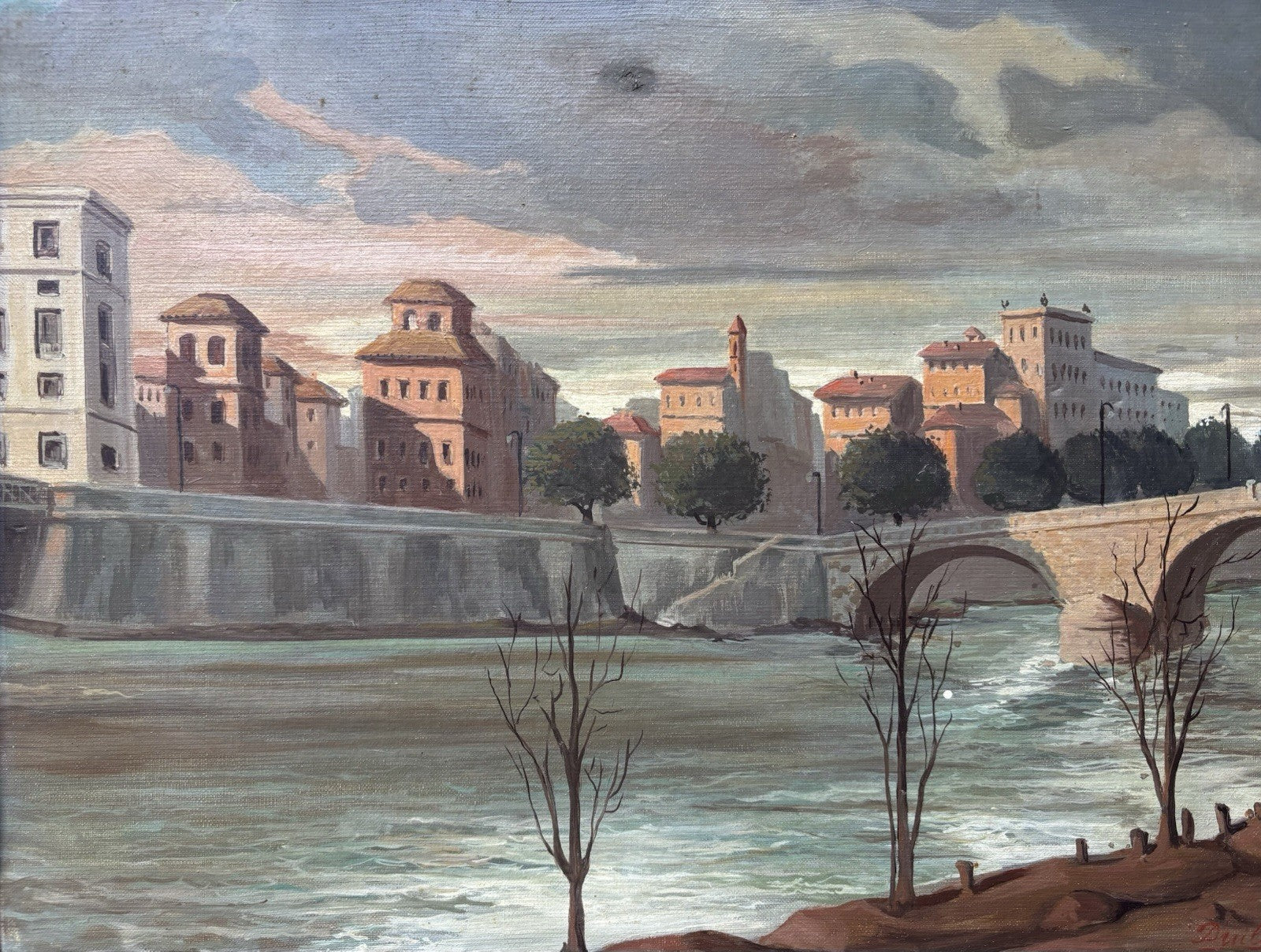 Quadro -Paesaggio Di Città- dipinto a olio su tela