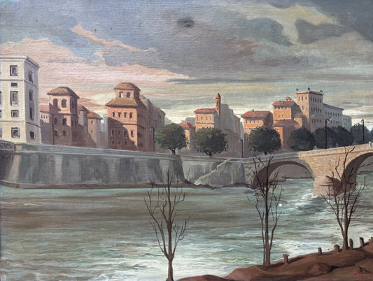 Quadro -Paesaggio Di Città- dipinto a olio su tela